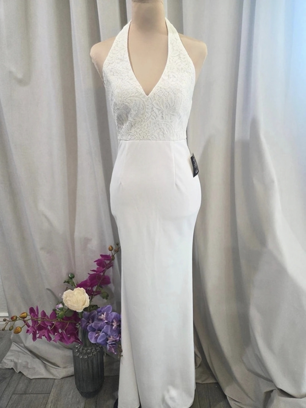 Lulus Loving Destiny White Lace Halter Mermaid Maxi Dress Small